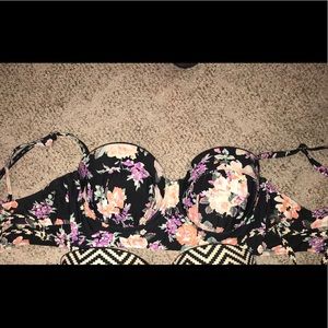 Black floral bikini top